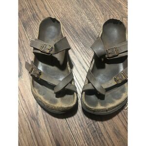 Birkenstock Mayari Mocha Brown Birko-Flor Toe Loop Sandals Womens Strappy Slides